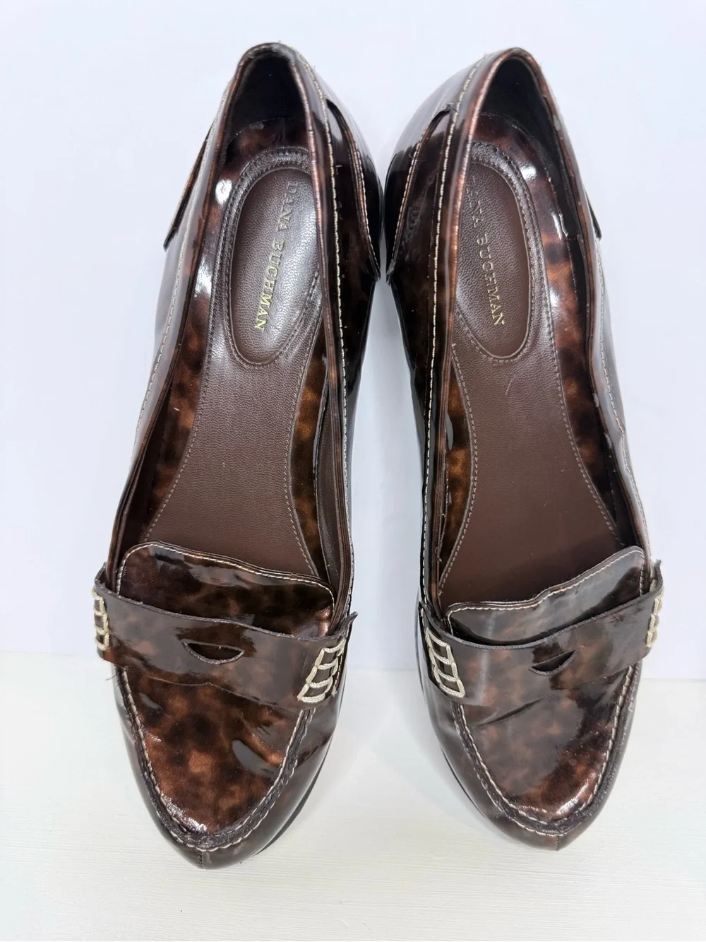 Van Buchman Tortoiseshell Patent Leather Penny Loafers Brown Size 9 M